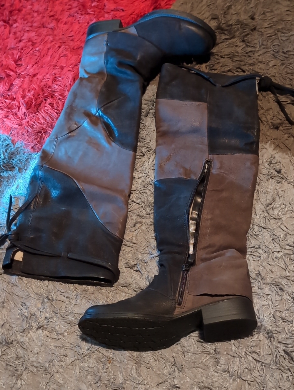 Miz Mooz Two-Tone Leather Black and Brown Over-the-Knee Boots